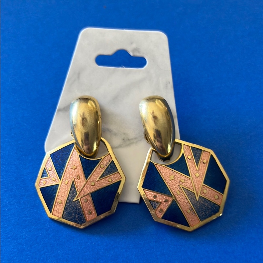 45 Gold and Blue Geometric Earrings